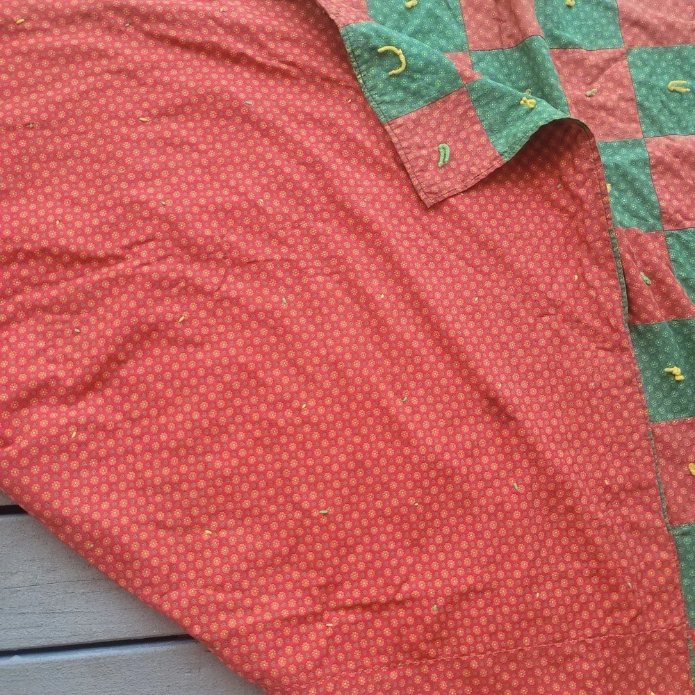 Vintage Handmade Quilt 64x80 Christmas Holiday Embroidered Name